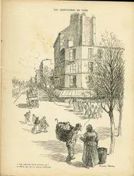 Ilustración de Ricardo Flores (1878-1918) en Le Rire, 05/12/08 - Los traperos de París - Oficios, Arquitectura Urbanismo, Árbol - Traperos
