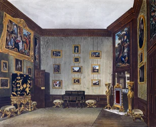 Sala de escritura del Rey, grabado de Richard Reeve (nacido en 1780), basado en el diseño de Richard Cattermole (1795-1858), de La Historia de las Residencias Reales