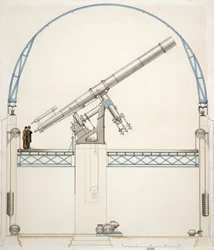 Telescopio refractor montado ecuatorialmente con cúpula