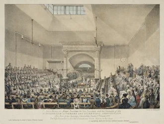 Inauguración del Teatro de Conferencias en Marylebone, Londres