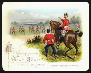 Infantería avanzando para atacar, tarjeta de felicitación de Año Nuevo