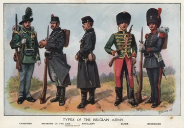 Soldados del ejército belga (litografía a color)