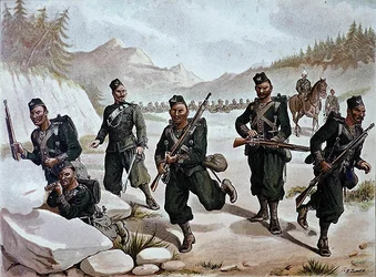 Los 3º Gurkhas en escaramuza, el ejército anglo-indio de la década de 1880
