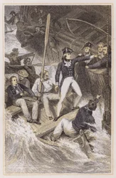 Nelson se ofrece para abordar un premio (grabado en color)