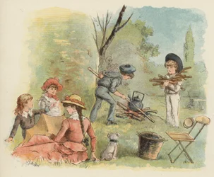 Niños preparando un picnic