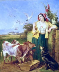 Alimentando a los terneros (óleo sobre lienzo)