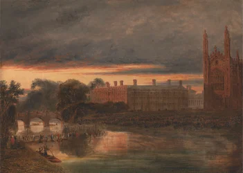 Procesión de barcos en el río Cam bajo el Clare College, Cambridge