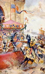 Un torneo en el Puente de la Torre, ilustración de 