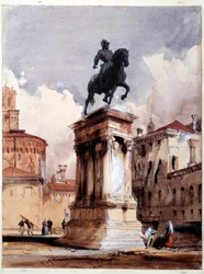 Estatua ecuestre de Colleoni de Verrocchio en Venecia, plaza de la iglesia de San Giovanni y Paolo. Acuarela de Richard Parkes Bonington (1801-1828)