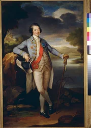 Portrait du prince Alexandre Borissovitch Kourakine (1752-1818), homme politique russe (Retrato del príncipe Alexander Kurakin) - Óleo sobre lienzo de Richard Brompton (1734-1783), c1780 - Dim : 113x76 cm - Galería Estatal Tretyakov, Moscú