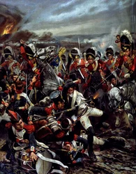 La carga de los escoceses en Waterloo - pintura de Caton Woodville