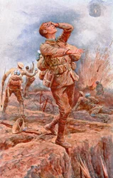 «Cegado por vosotros» - postal de la Primera Guerra Mundial publicada en beneficio del National Institute for the Blind