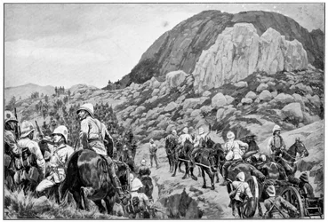 Artillería británica yendo al ataque en Spion Kop, Segunda Guerra Bóer, 24 de enero de 1900