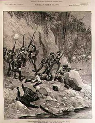 La expedición a Birmania: Lucha con dacoits, 12 de enero, cerca de Shoay Green, de The Illustrated London News, 13 de marzo de 1886
