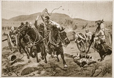 Artillería de campo entrando en acción, ilustración de 