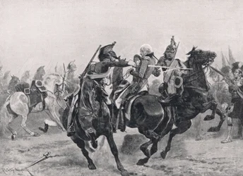 El Ataque a Sir Ralph Abercrombie por los Dragones Franceses, ilustración de 