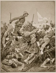 Los Highlanders de Seaforth asaltando la zareba en la Batalla de Atbara, ilustración de 
