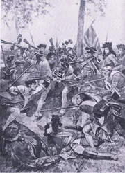 Batalla de Ramillies, 23 de mayo de 1706: El ataque del regimiento irlandés, ilustración de British Battles on Land and Sea, 1915