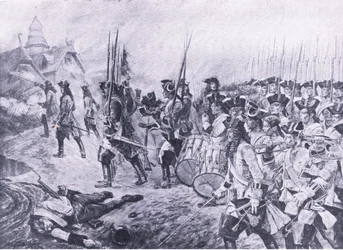 Blenheim, 13 de agosto de 1704: Asalto al pueblo, ilustración de British Battles on Land and Sea, 1915