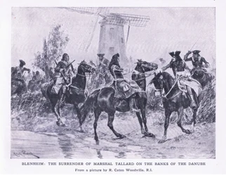 Blenheim, 13 de agosto de 1704: La rendición del mariscal Tallard en las orillas del Danubio, ilustración de British Battles on Land and Sea, 1915