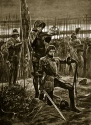 Enrique VII coronado en Bosworth, ilustración de «Hutchinson