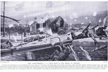 Cómo el cabo Lance C A Jarvis voló un puente en Jemappes cerca de Mons y ganó la VC, agosto de 1914