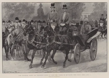 Lord Kitchener pasando la Estatua de Wellington en Hyde Park Corner a su Regreso de Sudáfrica, 12 de julio
