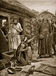 Sujetos sobrecargados expulsados de sus casas, ilustración de 