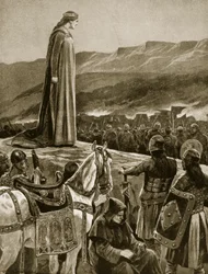 La Reina Ethelfled observando el asalto a Brecon, ilustración de 