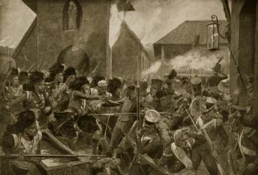 Los 42º Highlanders en Corunna, ilustración de 