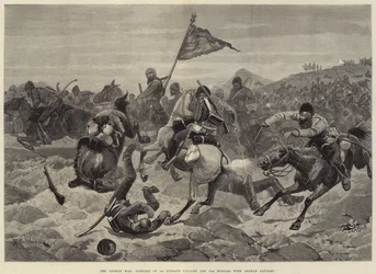 La guerra afgana, conflicto de la 1ª Caballería del Punjab y los 15º Húsares con la caballería afgana