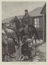 La hambruna en Rusia, mendigando pan en la casa del alcalde, cerca de Simbirsk