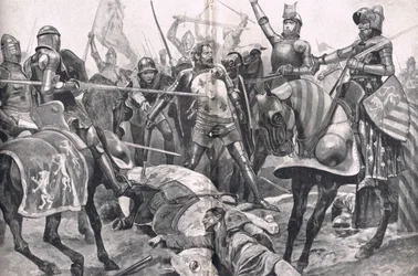 La última resistencia de Juan II de Francia en la batalla de Poitiers, ilustración de 
