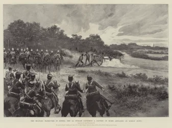 Las maniobras militares en Sussex, los 3º Húsares capturando una batería de artillería a caballo en Burton Down