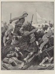 El avance de Sudán, los Seaforth Highlanders forzando la Zareba de Mahmud en la Batalla de Atbara