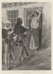 El problema en la frontera turco-serbia, albaneses exigiendo armas y municiones en una casa serbia