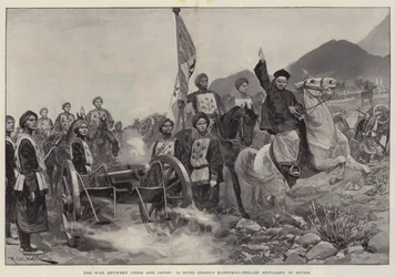 La guerra entre China y Japón, la artillería europea de Li Hung Chang en acción
