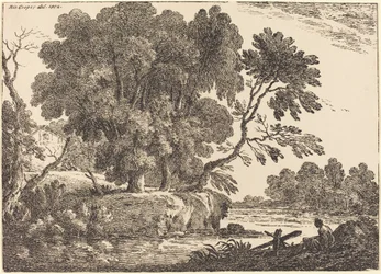 Paisaje con Grupo de Árboles Rodeados por Agua
