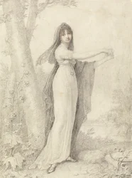 Retrato de una dama cerca de un lago