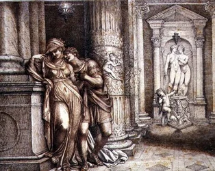 Dos Amantes alentados por Cupido