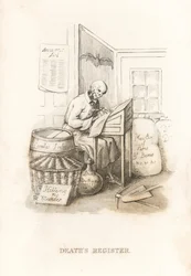 El esqueleto de la Muerte y su libro mayor. ,1827 (grabado)