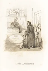 El esqueleto de la Muerte en la oficina de seguros. ,1827 (grabado)