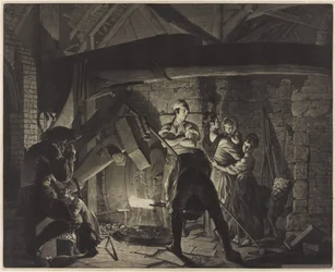 Una forja de hierro, después de Joseph Wright de Derby (1734-97)