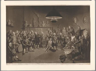 Miembros de la Royal Academy en un interior con un modelo masculino desnudo, 1768 La Real Academia de las Artes, instituida por el Rey, en el año 1768 (título sobre objeto)