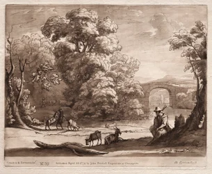 Liber Veritatis: No. 39, Un paisaje con pastor tocando una gaita y cabras pastando, 1774