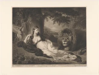 Retrato de Mary Lawrence con un león en un paisaje señorita salón una