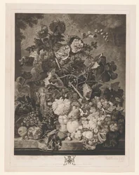 bodegón de frutas y flores