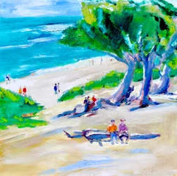 Árbol de ciprés y playa, Carmel