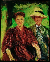 Pareja en un paisaje (pintura sobre lienzo)
