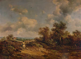 Vista cerca de Sevenoaks, Kent, con hombre en caballo blanco